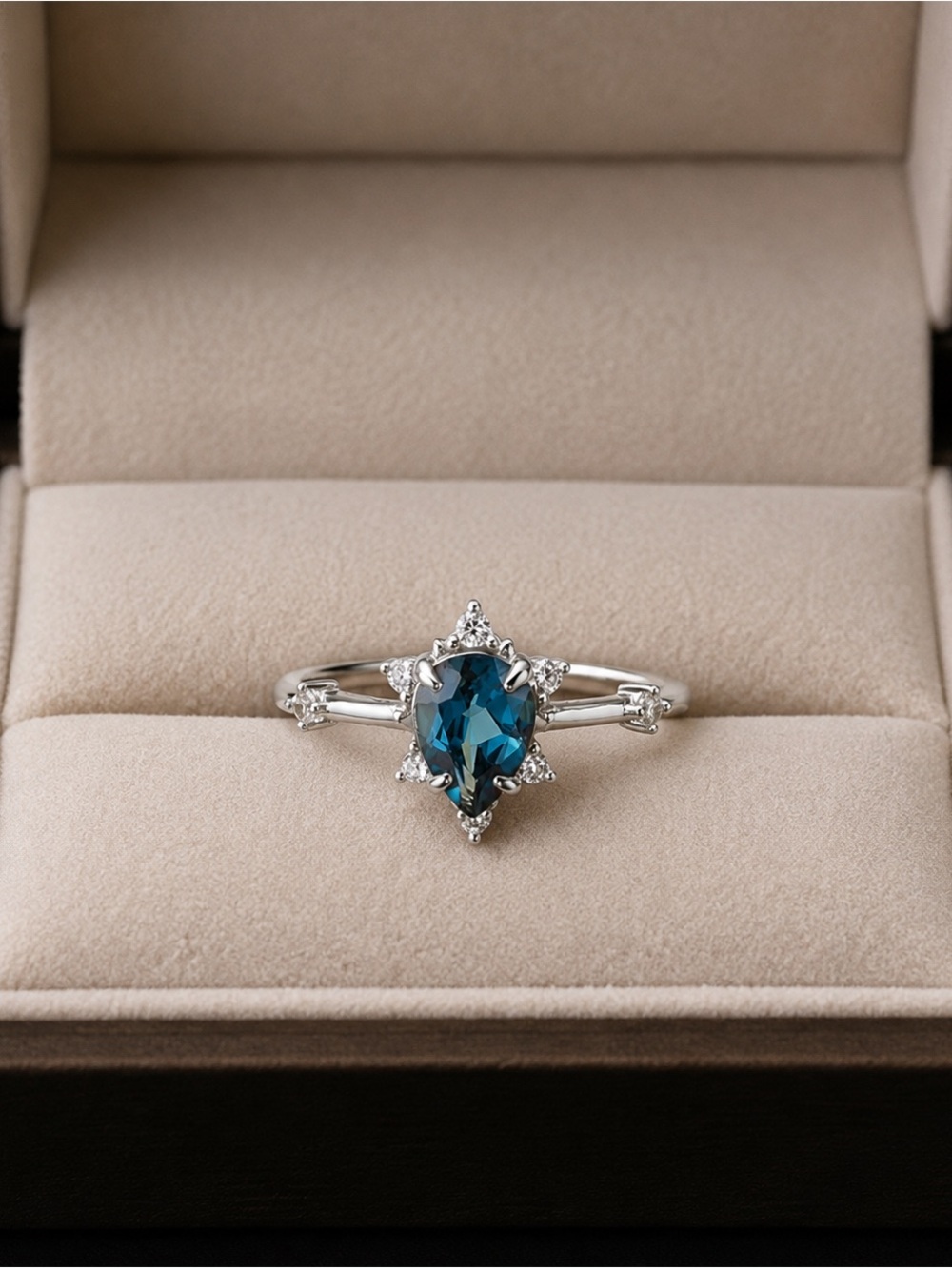Sterling Silver Teardrop Blue Gemstone Ring